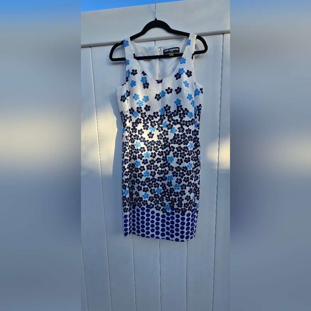Karl Lagerfeld Sleeveless Floral Top in Blue and White